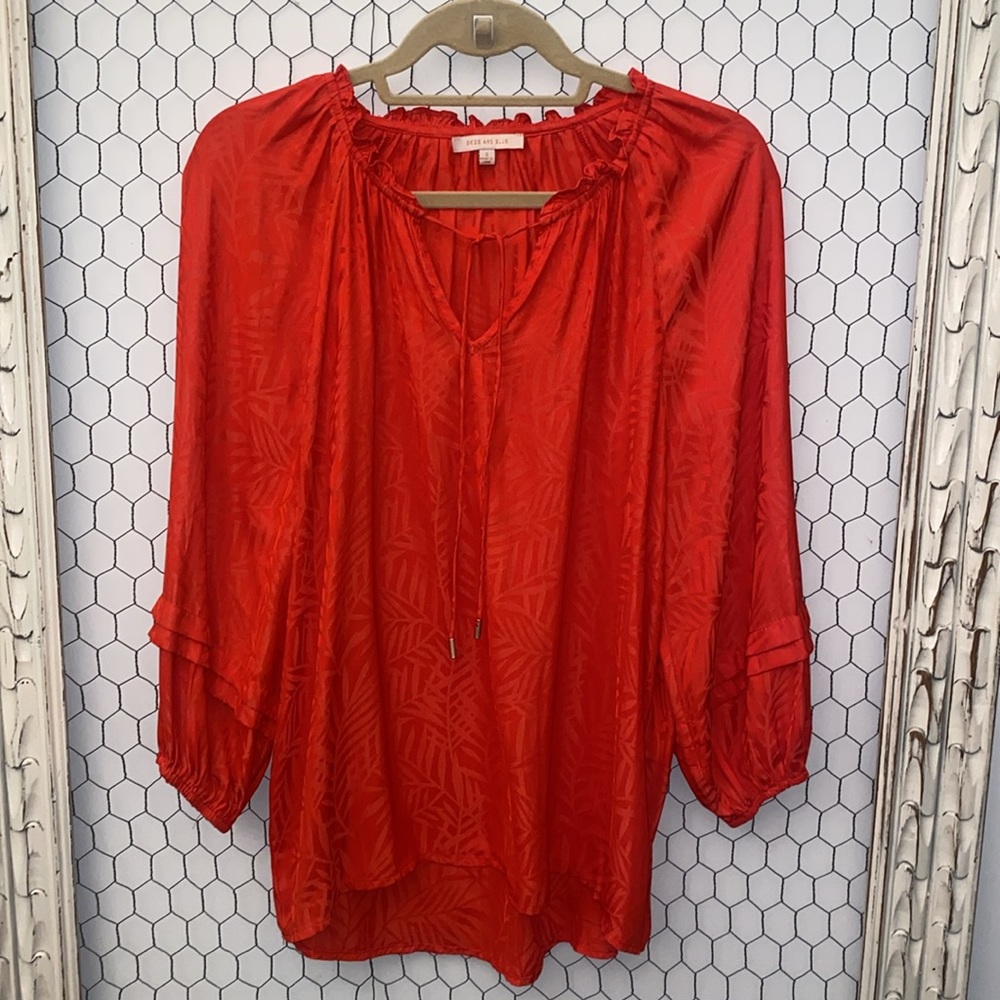 Skies Are Blue Leaf Patterned Boho Blouse